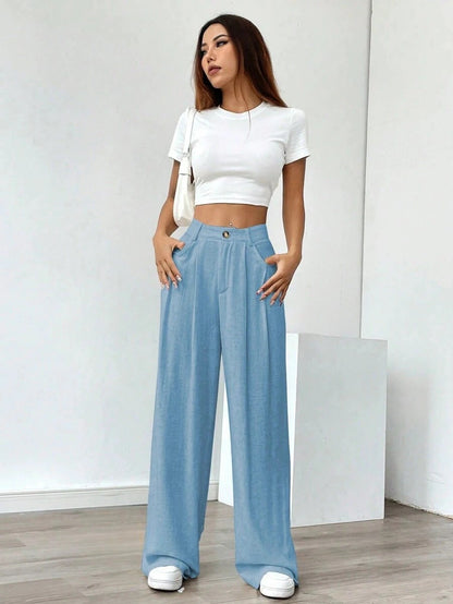 Women's High-Waist Wide-Leg Linen Pants – Casual Loose Summer Trousers