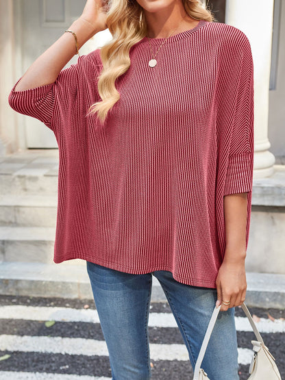 Oversized Batwing Sleeve Ribbed Knit Casual Tunic Top