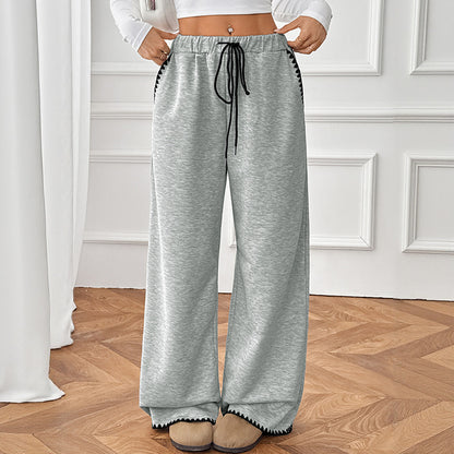High Waist Wide Leg Contrast Stitch Sweatpants