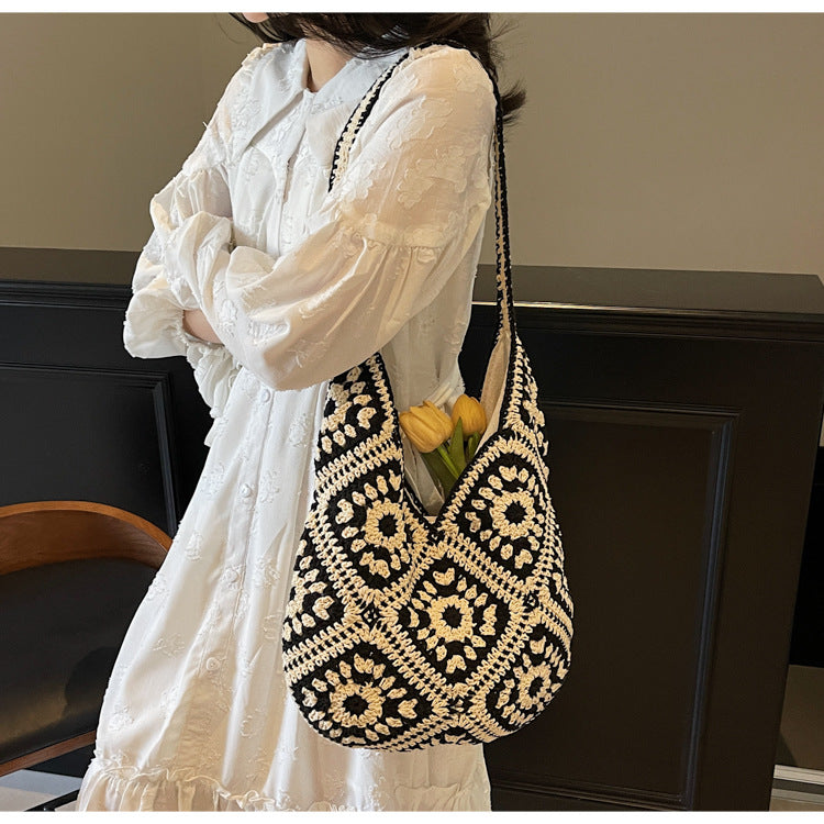 Crochet Knit Tote Bag Boho Shoulder Bag for Women