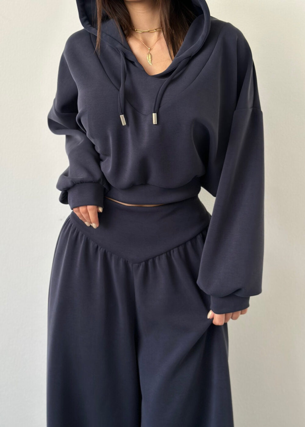 Women's V Neck Hoodie Wide Leg Sweatpants Lounge Set
