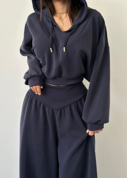 Women's V Neck Hoodie Wide Leg Sweatpants Lounge Set