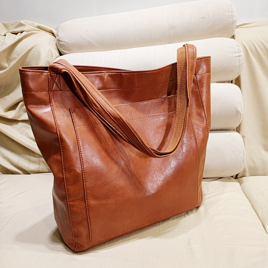 Upgraded Thick Soft Leather Large Tote Bag with Pocket