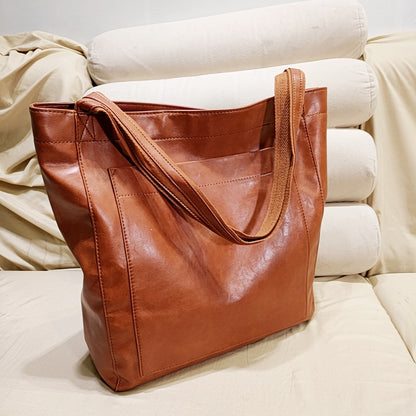 Upgraded Thick Soft Leather Large Tote Bag with Pocket