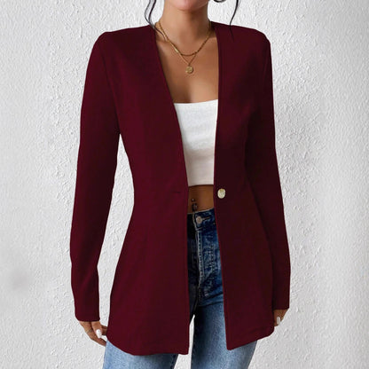Womens Casual Blazer V Neck One Button Long Sleeve Jacket
