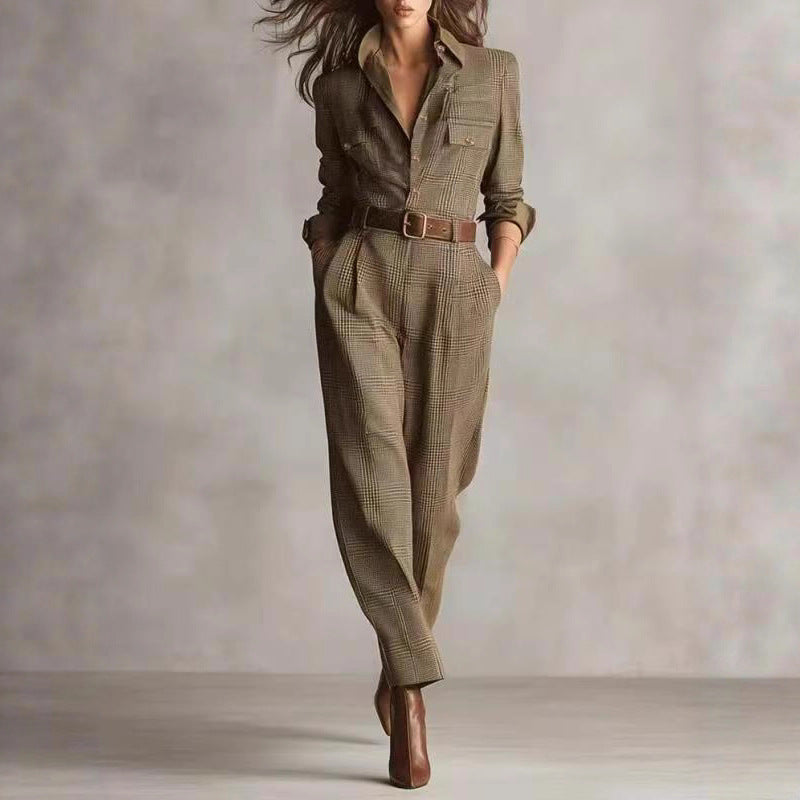 Women's Plaid Utility Belted Wide Leg Jumpsuit