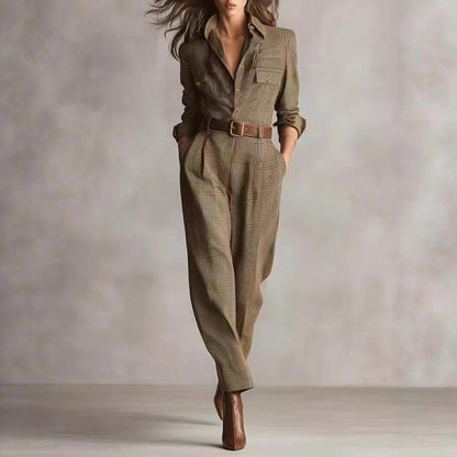 Women's Plaid Utility Belted Wide Leg Jumpsuit
