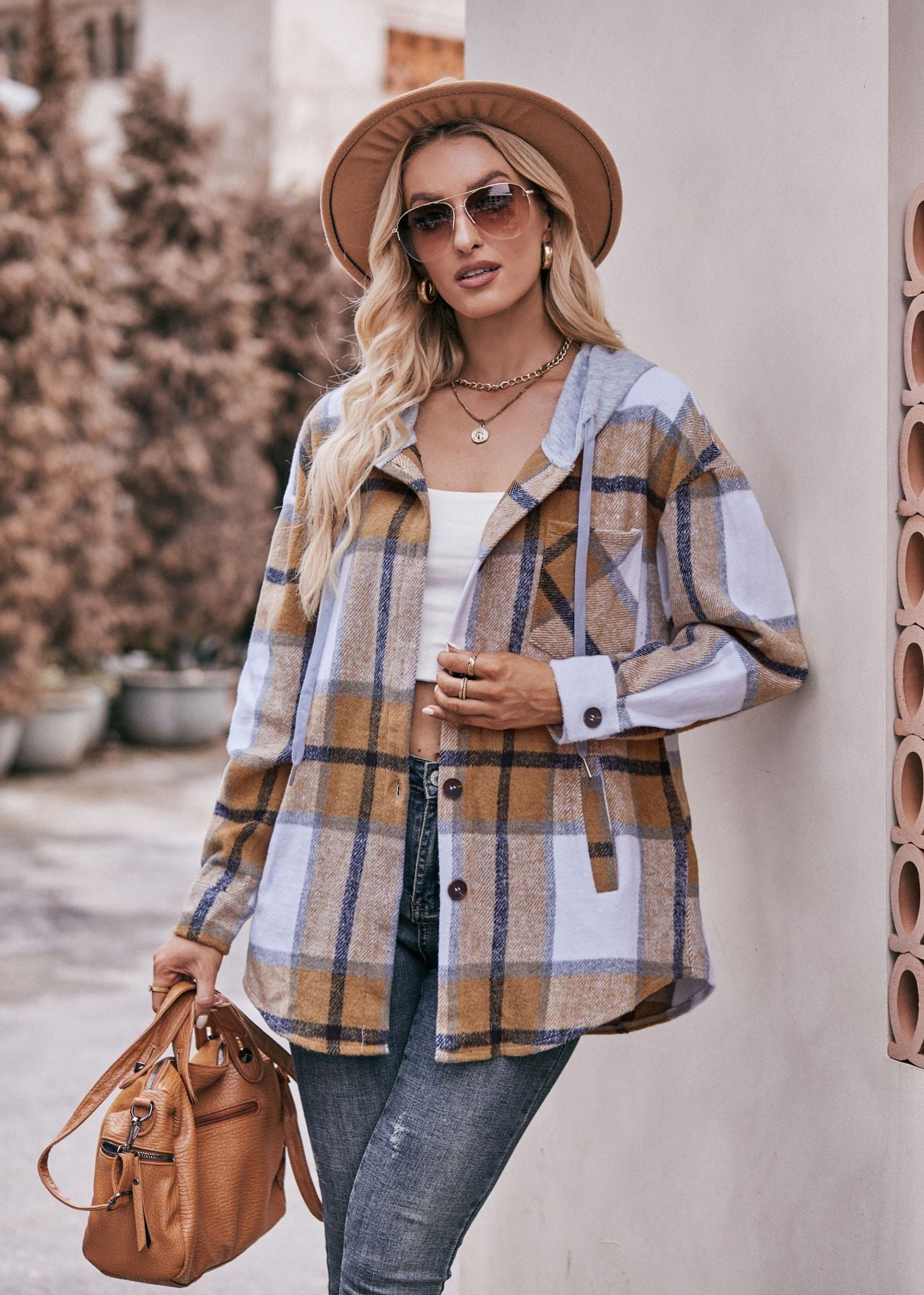 Plaid Hooded Shacket Jacket Oversized Fall Layering Coat