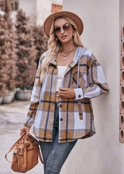 Plaid Hooded Shacket Jacket Oversized Fall Layering Coat