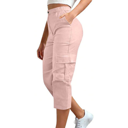 Women's High Waist Cargo Pants Cropped Wide Leg