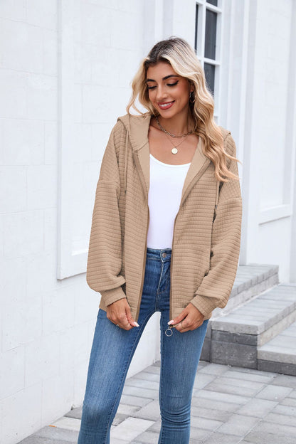 Quilted Zip Up Hooded Jacket Hoodie with Pockets
