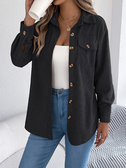 Women’s Corduroy Button Down Shacket with Pockets