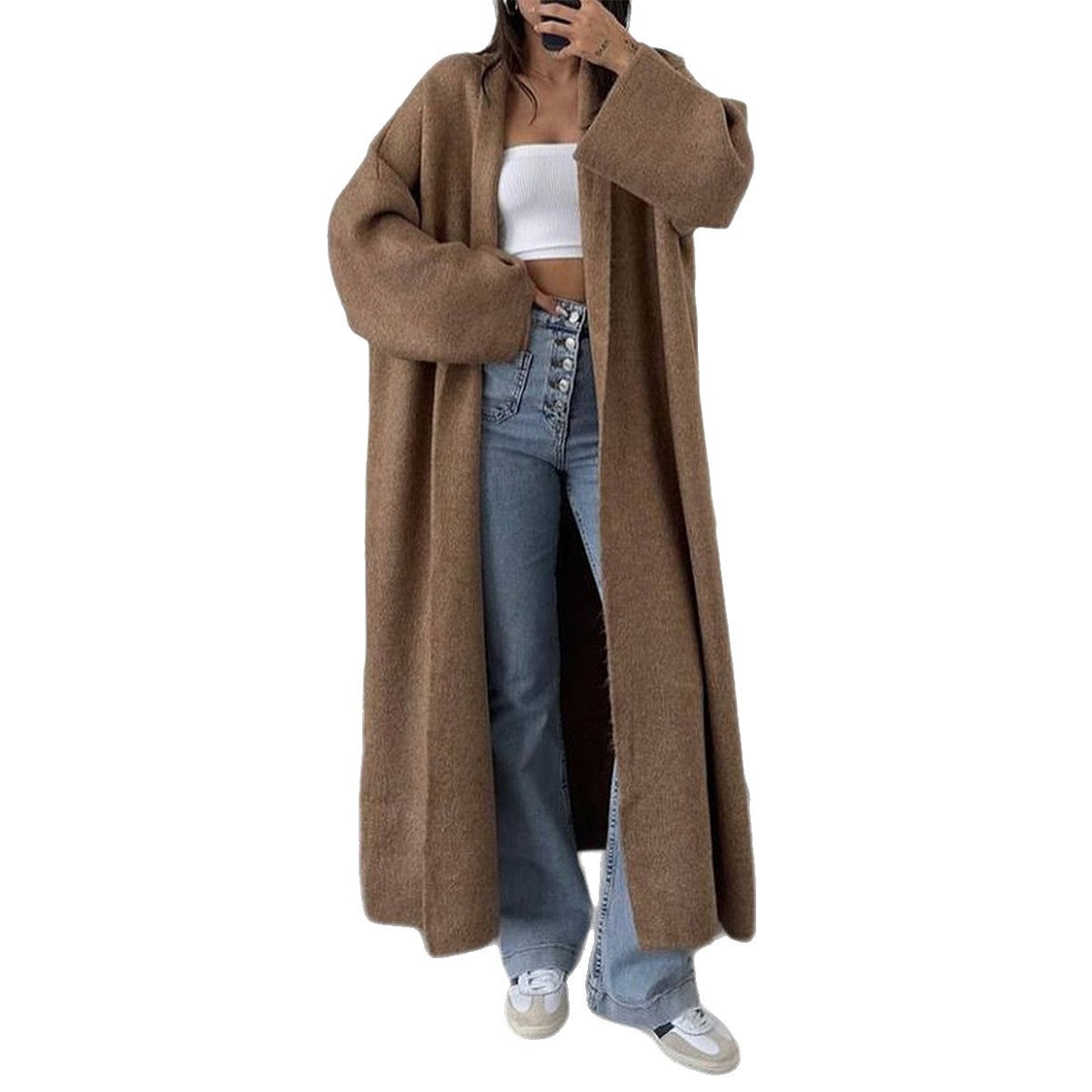 Oversized Maxi Knit Cardigan Open Front Lapel