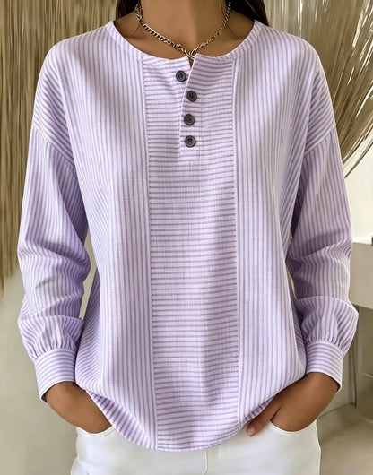 Women's Striped Patchwork Crew Neck Long Sleeve Blouse