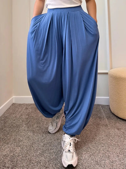 Women's Casual Smocked Waist Wide Leg Pants with Pockets