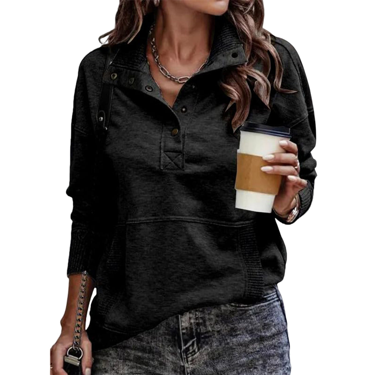 Women's Oversized Button Sweatshirt with Pocket