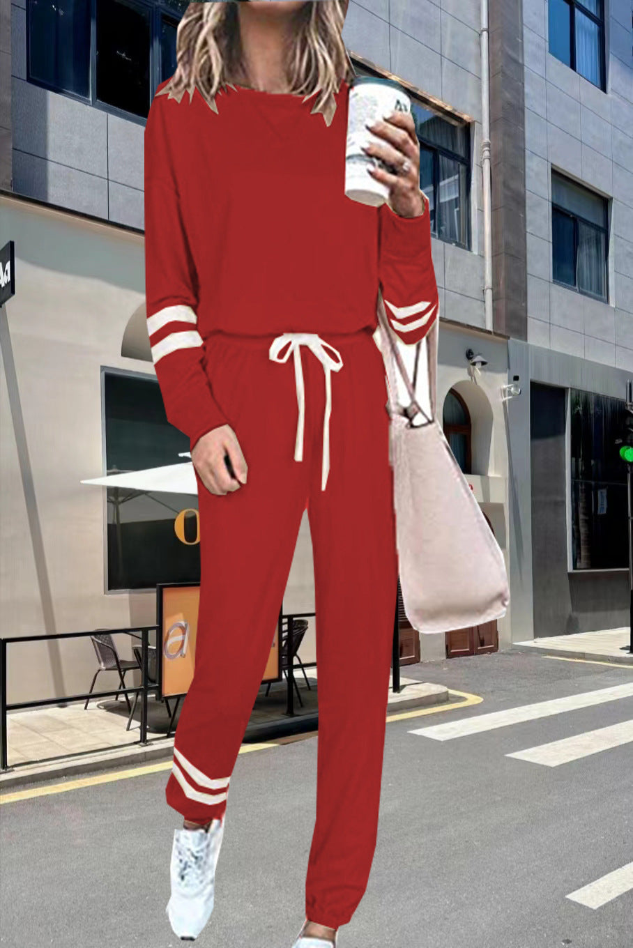 Women's Solid Two Piece Set Long Sleeve Top & Jogger Pants