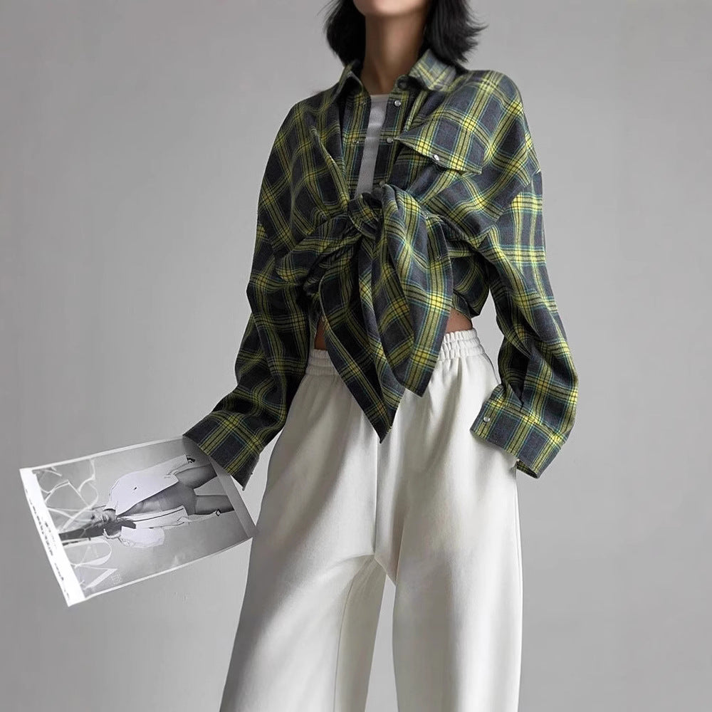 Women's Oversized Plaid Button Up Shirt Long Sleeve Pocket