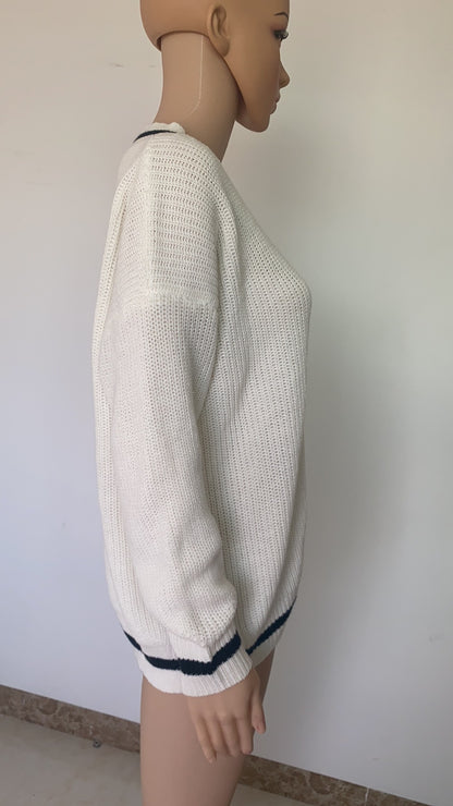 Oversized V-Neck Sweater Women's Long Sleeve Chunky Knit