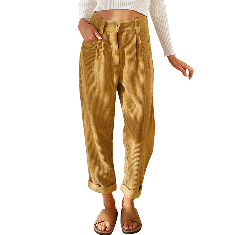Women's Corduroy High Waisted Straight Leg Pants