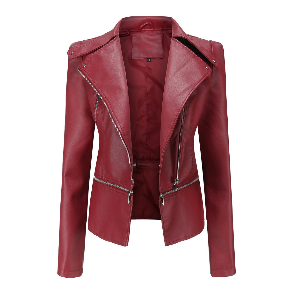 Womens Faux Leather Moto Jacket Detachable Hem Biker