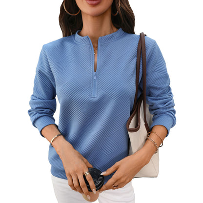 Quilted Half Zip Sweatshirt Loose Textured Pullover