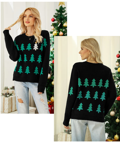 Christmas Tree Pattern Knit Sweater Women Pullover Top