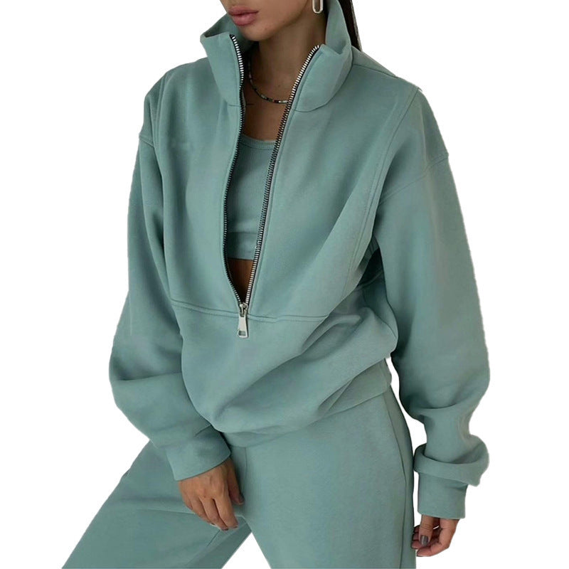 Women's Half Zip Fleece Sweatshirt Jogger Pants Set
