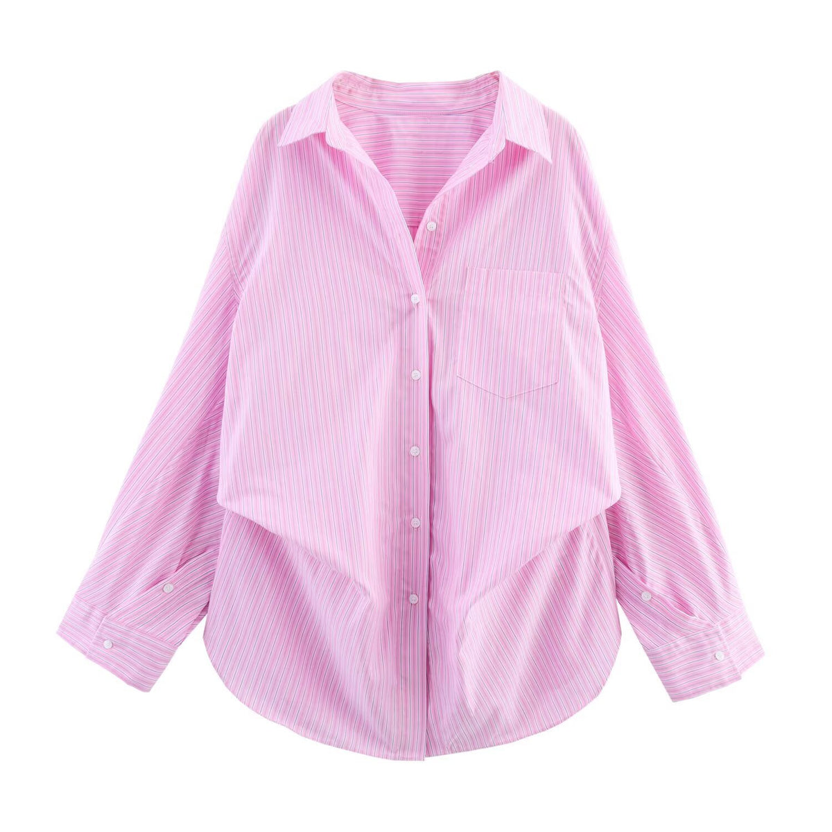 Oversized Striped Collared Shirt Long Sleeve Pocket