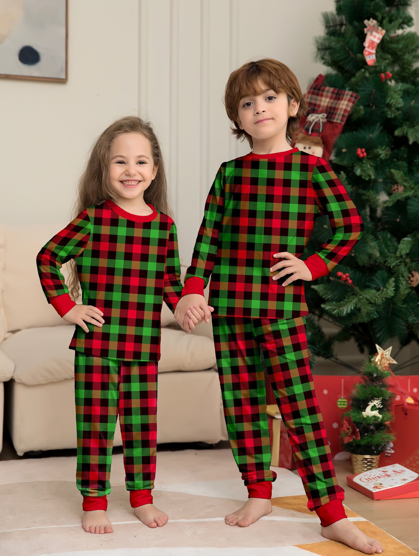 Plaid Parent-child Print Loungewear Christmas Pajama Set