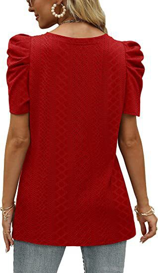 Loose Fit Ruched Sleeve Lace Knit T-Shirt for Women