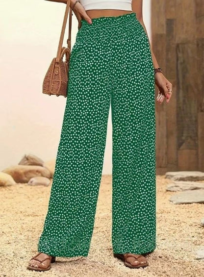 Women's Polka Dot Elastic Waist Wide Leg Casual Pants