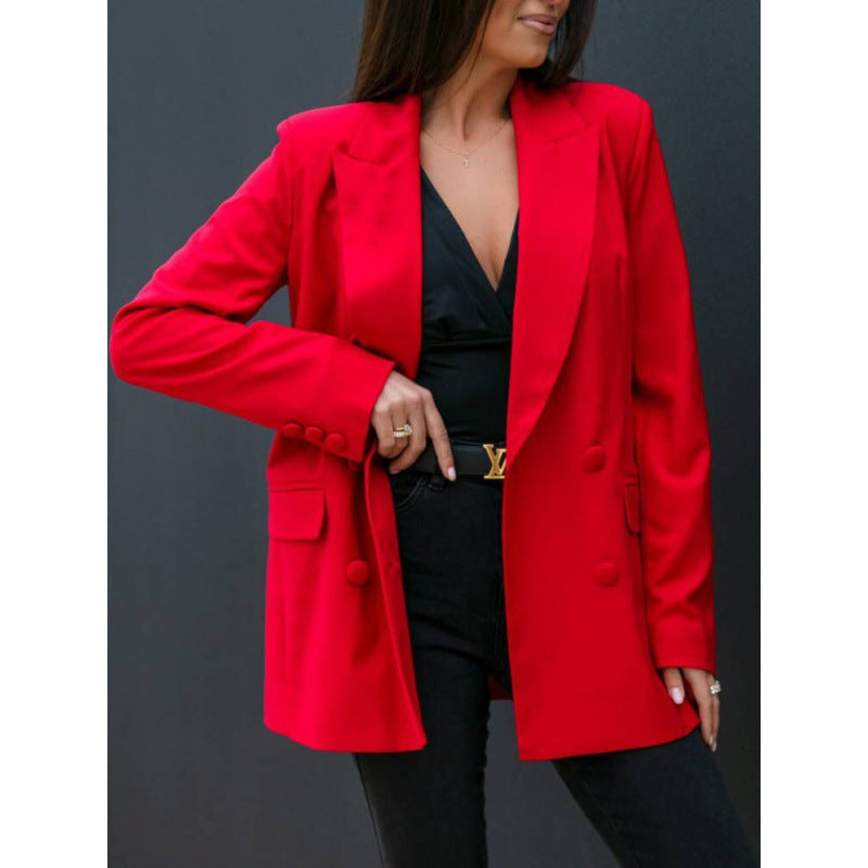 Women's Double Breasted Blazer Long Sleeve Jacket