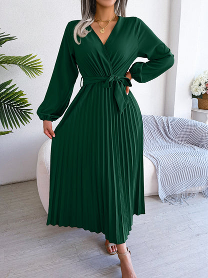 Women's Temperament Cross V-neck Pendulum Pleated Dress