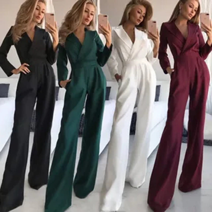 Women's Long Sleeve Blazer Wide Leg Jumpsuit
