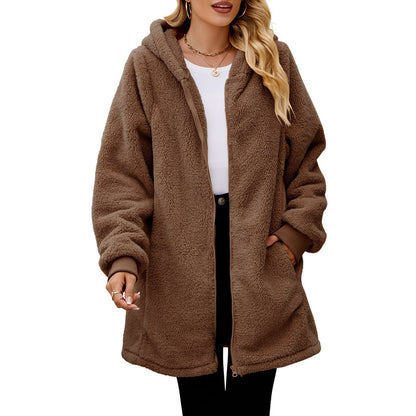 Women's Oversized Sherpa Fleece Zip Up Hooded Jacket