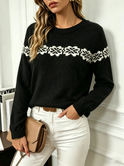 Womens Fair Isle Crew Neck Pullover Sweater