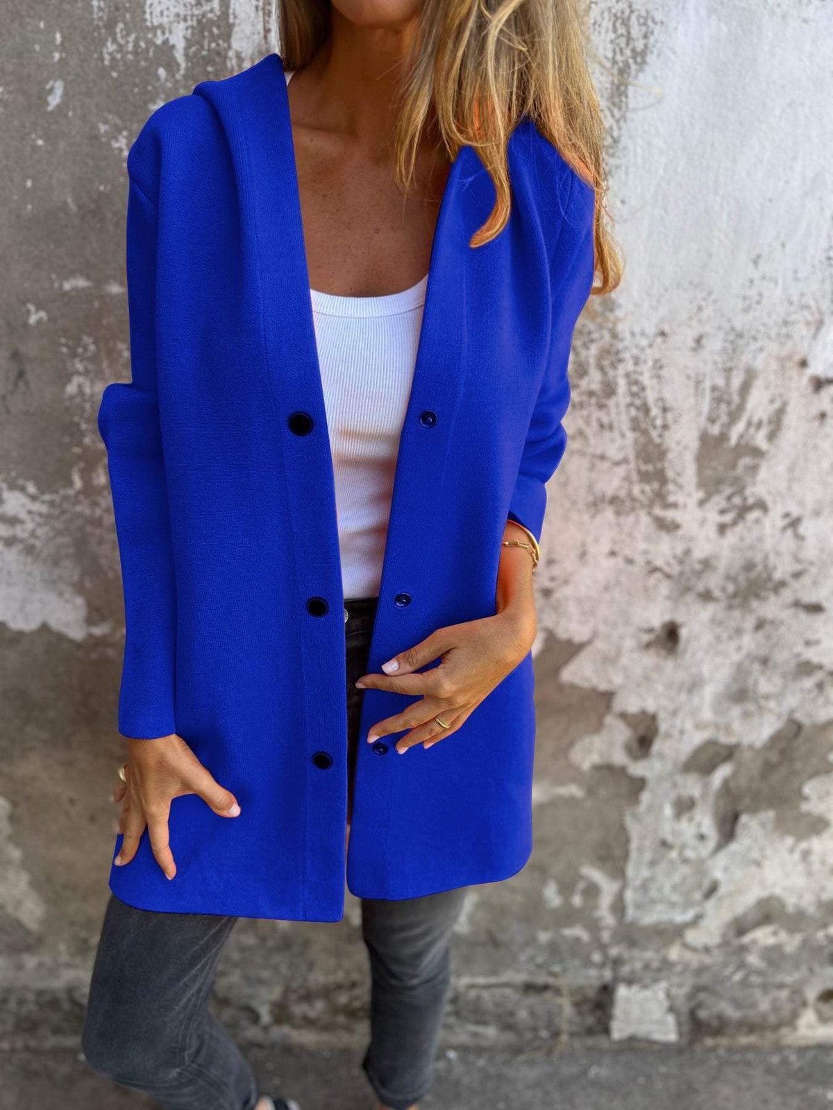 Women's Hooded Coat Button Front Mid Length Casual