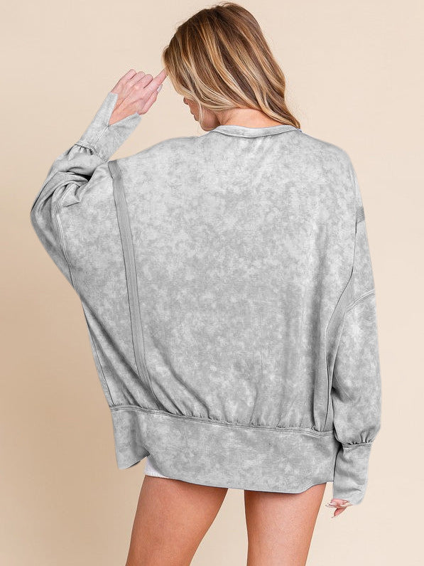 Acid Wash Oversized Sweatshirt Side Slit Drop Shoulder