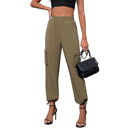 Women's High-Waisted Drawstring Cargo Pants, Baggy Parachute Utility Trousers