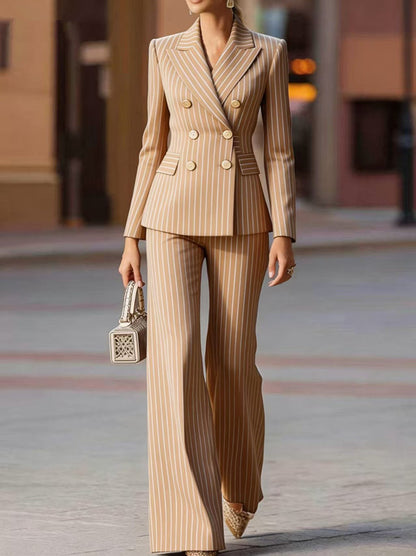 Women's Pinstripe Blazer Wide Leg Pant Suit Set