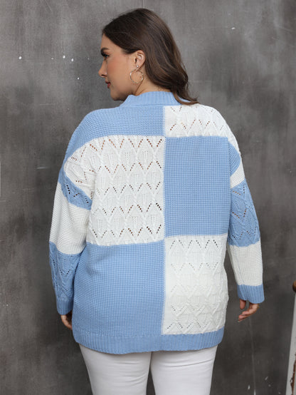 Women's sweater contrasting color splicing plaid sweater long sleeves