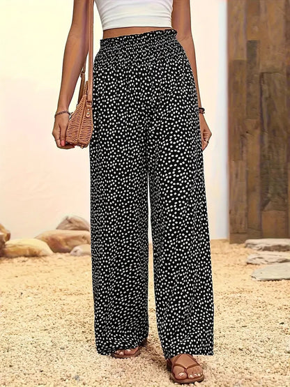 Women's Polka Dot Elastic Waist Wide Leg Casual Pants