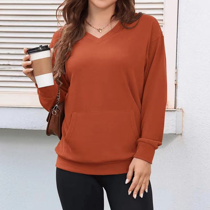 Women's Oversized V-Neck Sweatshirt Plus Size Pocket Top