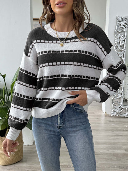 Women's Splicing Striped Color Matching Sweater