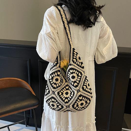 Crochet Knit Tote Bag Boho Shoulder Bag for Women