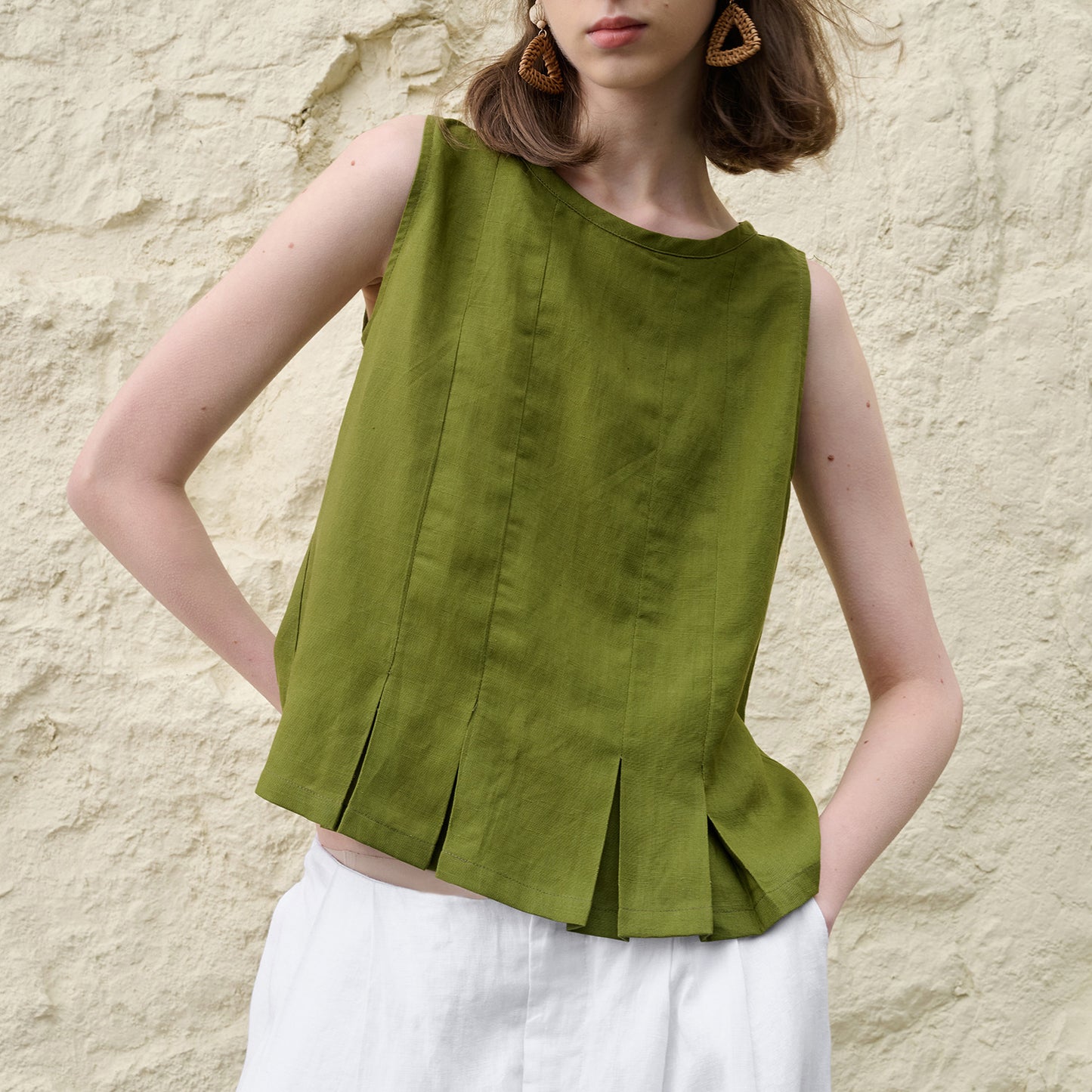 Pleated Lyocell Vest Loose Summer Casual Sleeveless Top