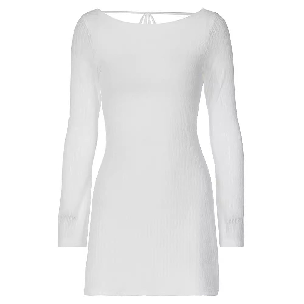 Women's Backless Tie Long Sleeve Bodycon Mini Dress