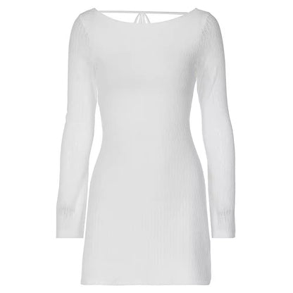 Women's Backless Tie Long Sleeve Bodycon Mini Dress