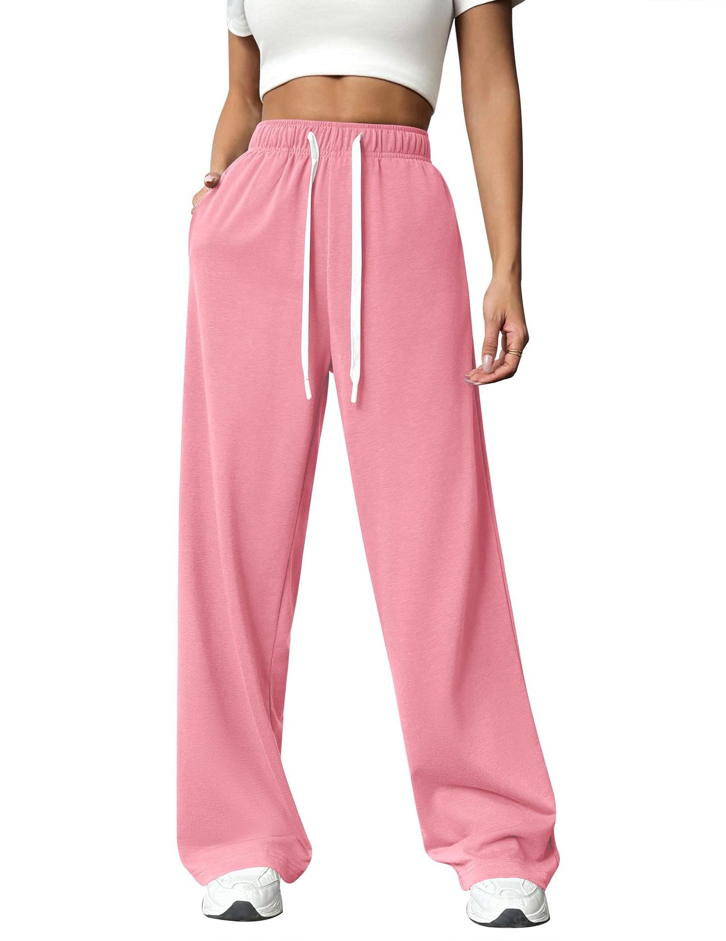 Cotton High-Waist Wide-Leg Jogger Pants Casual Lounge